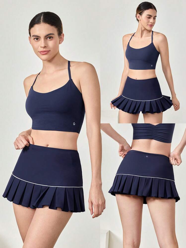 3" Easy Ace Cool Feel Pleated Low-Rise Skirt With Built-In Shorts Side Pockets Non-Slip Grips Tennis Pickleball Golf Daily Casual Wear