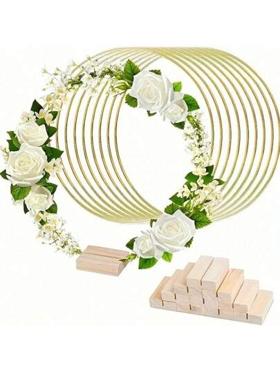 SHEIN 10 套/6 套/3 套/1 套 30 厘米金属花环桌面装饰品，金属花环带 10 个座位卡架，用于婚礼装饰家居装饰