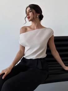 Firerie 亚麻不对称肩部短款抽绳下摆休闲衬衫，优雅上衣，适合日常、通勤、度假、约会、春夏季