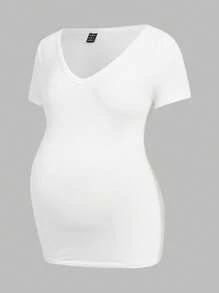 SHEIN 3 件装孕妇纯色 V 领 T 恤