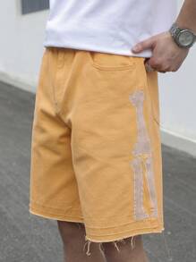 Manfinity Homme Men's Casual Denim Shorts, Suitable For Summer - Orange - View 3