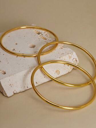 3 Stücke/Set, minimalistische massive Kreis 18k Goldauflage Edelstahl Armreifen, unisex