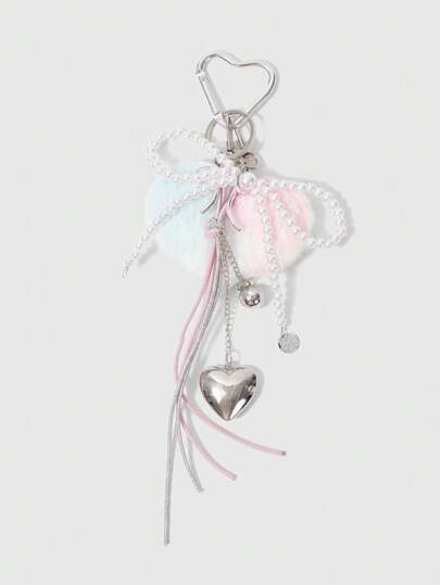 Kawaii 1pc Pink Bow Pearl Heart Bag/Purse Charm