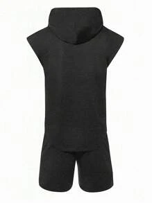 Manfinity Fitness Men's Letter Print Drawstring Hoodie & Shorts Sports Suit Men Shorts Set