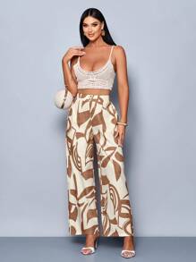 SOLERSUN Women's Casual Loose Printed Wide Leg Full Length Pants For Spring Summer Daily Wear And Vacation (Random Floral Print)