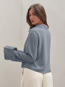 COSMINA Camisa de trabajo casual de uso diario de manga larga con nudo delantero de color caqui liso, estilo minimalista para mujer