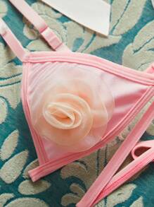 Vintage Palace Metallic Pink 3D Rose Sexy Lingerie Set For Women - Pink - View 3