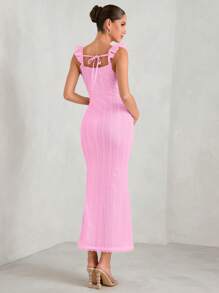 MaterniChic Maternity Sexy Crochet Textured Off-Shoulder Dress With Hollow Back And Elegant Hemline, Suitable For Party, Wedding, Formal Occasions