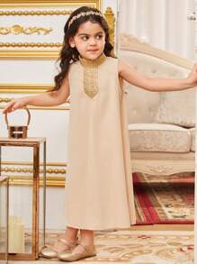 SHEIN 2pcs/Set Baby Girl Stand Collar Sleeveless Dress & Ruffled Sleeve Cardigan