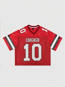 ROMWE MEN Prep Maillot homme avec paillettes scintillantes et contraste en maille, style t-shirt de football à manches courtes