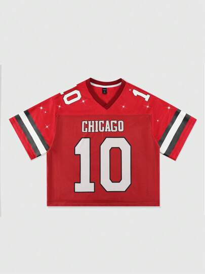 Prep Men's Jersey Sparkling Sequins Contrast Mesh Short Sleeve Sports Football Jersey Style T-Shirt