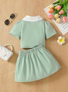 2 pezzi Elegante set per bambina composto da camicia con colletto e gonna, per la primavera/estate