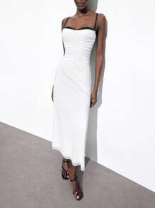 Maija 2025 年夏季新款女士优雅透明连衣裙，适合海滩、音乐节、母亲节、派对、海滩度假、办公室通勤、简约百搭、单色拼接设计无袖露背连衣裙 - 黑與白 - 查看 7