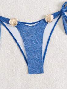 Swim SXY Sexy Backless Gerimpelde Shell Metalen Decor Glitter Stof Spaghetti Band Bikini Zomer Strand Outfit voor Dames