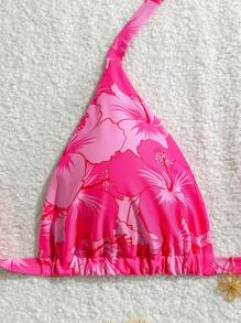 Swim Mod 大码女式夏季热带花卉装饰时尚吊带三角粉色比基尼上衣泳装 - 彩色 - 查看 5