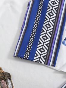 3pcs/Set Young Boy Abya Moon Lantern Retro Print T-Shirt, Totem Retro Print Vest, And Pants Set. This Culturally Meaningful 3-Piece Set Is Great For Celebration, Family Gatherings, Festivals, Or Everyday Wear, Showcasing The Vitality And Personalized Of Young Boys. - Blue - View 6