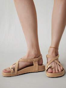 Solecia Women Brown Toe Ring Casual Lace-Up Comfortable Flat Sandals, Suitable For Spring/Summer Vacation Spring Break Easter