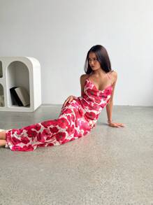 Aloruh Vrouwen Bloemenprint Sexy Rugloze Halter Maxi Strandjurk