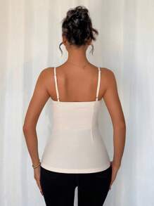 SHEIN Unity Casual Commuter Minimalist Solid Color Front Button Camisole - Apricot - View 2
