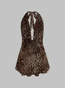 Rina Fox Women's Mini Halter Neck Leopard Print Dress, Casual And Fashionable For Daily Wear - Yellow - View 2