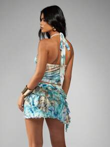 MISSGUIDED Asymmetric Ruffle Mini Skirt Festival Summer Dance Party Clubwear High Waisted Flirty A-Line Tiered Ruffled Flare Skater Style - Multicolor - View 2