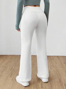 SHEIN PETITE 女款天鹅绒加厚纯色长裤 - 白色 - 查看 2