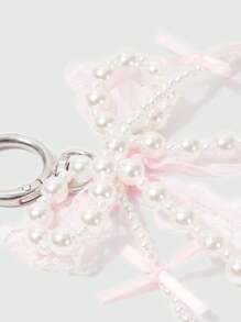 ROMWE Kawaii 1 Piece Pink Lace Bow & Pearl Keychain/Bag Charm - Pink - View 4