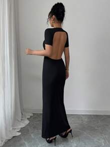 Chiquease Vestido mini con espalda descubierta, de manga larga, sin tirantes y unicolor, sexy, para primavera/verano