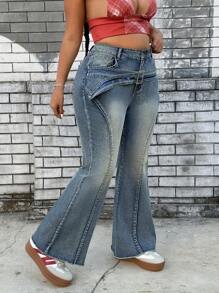 SHEIN ICON Plus Size Retro Waist Belt Slimming Skinny Denim Jeans - Blue - View 3