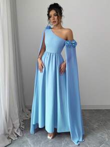 Chiquease Franse elegante chiffon asymmetrische bloemendecoratie taille-getailleerde A-lijn jurk voor feesten, banketten en dagelijks gebruik, lente/zomer