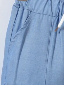 Young Boys Casual Sports Drawstring Pants, Soft Denim Effect Fabric With Lack Of 3D Design, Comfy Skin-Friendly, Suitable For Spring And Autumn, Indoor Or Outdoor - Blue - View 4