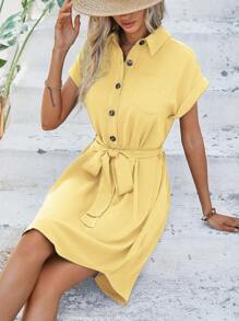 SHEIN Clasi 女士简约纯色休闲短袖连衣裙，适合夏季