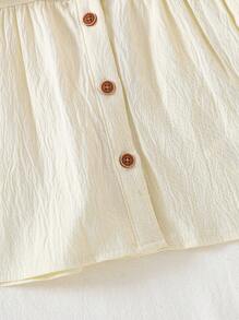 SHEIN Young Girl Floral Embroidery Peter Pan Collar Lace Trim Cap Sleeve Blouse - Apricot - View 5