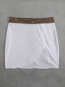 SHEIN Swim Beach Summer Outfits For Women White Mesh Sheer Beach Sarong Skirt - White - View 4