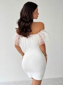 Firerie Valentine's Day New Elegant Romantic Layered Mesh Off Shoulder Bodycon Mini Dress, White Spring/Summer Fairycore - White - View 6