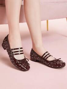 CUCCOO DOLLMOD Women's Flat Rivet Mary Jane Shoes, Cute Campus Style Low Heel - Burgundy - View 5