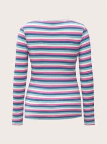 SHEIN 2 chiếc/Bộ Áo thun bà bầu cổ đứng tay dài có gân sọc cầu vồng, Áo thu cho nữ - Nhiều màu - Xem 9