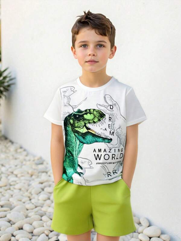 SHEIN Set de tricou și pantaloni scurți cu literă pentru băiat tânăr
