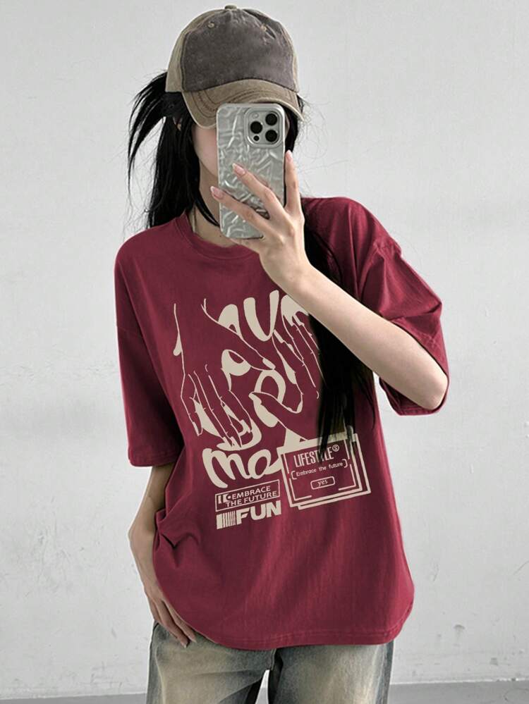 Women Loose Street Style T-Shirt With Bold Graphic Design LIFESTYLE Embrace The Future EMBRACE THE FUTURE FUN Yes Summer Oversized T-Shirt Streetwear