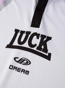 Manfinity Campus Court Áo thun polo tay ngắn in chữ màu tương phản dành cho nam đi làm thường ngày - Hồng - Xem 4