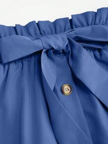 SHEIN Unity Plus Size Women Solid Color Frill Trim Tie-Up Waist Design Casual Skirt - Blue - View 3