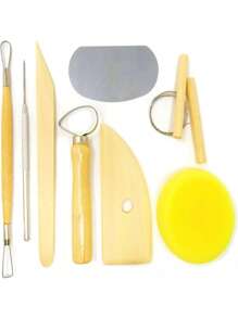 8pcs/Set Wood Pottery Sculpture Clay Cleaning Tools Kit Including Clay Cutting, Modeling, Trimming Tools Perfect For Beginners To Smooth, Clean, Carve, Shape And Sculpt Pottery - Beige - View 1