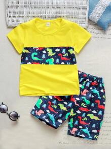 SHEIN Young Boy Cartoon Graphic Tee With Shorts - Multicolor - View 1