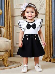 Baby Mädchen 2 Stücke Set, weiße Prinzessin Bluse und schwarzer kurzer Rock, kombiniert Süße und modischen Stil, geeignet für Ausflüge, Einkaufen und Familientreffen - Verschiedenfarbig - Übersicht 6