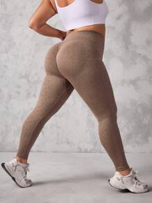SHEIN Sports Plus Size Women Leopard Print High Waist Seamless Sports Leggings - Camel - View 4