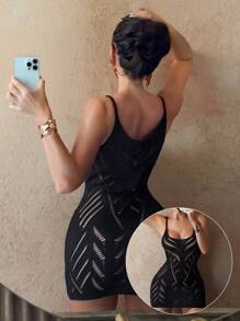 Swim SXY 全新春假全黑欧式夏季海滩度假镂空钩针设计罩衫连衣裙，节日波西米亚风格 - 黑色 - 查看 4