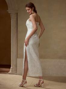 MOTF PREMIUM Vestido sin tirantes con diseño de borlas de strass - Albaricoque - Ver 3