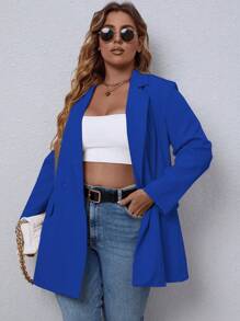 EMERY ROSE 大码休闲办公纯色西装外套 - 寶藍色 - 查看 1