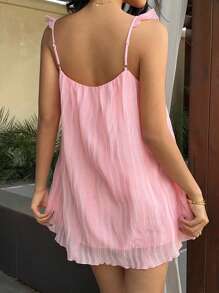 Sunnyshic Valentine's Day Rose Frill Trim Smocked Cap Sleeve Dress - Pink - View 2