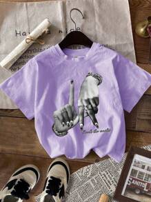 SHEIN Leap Crew تيشيرتات كاجوال محدودة التصميم للفتيات المراهقات، رسومات كرتونية، متعددة الأنماط للصيف - متعدد الألوان - مشاهدة 4